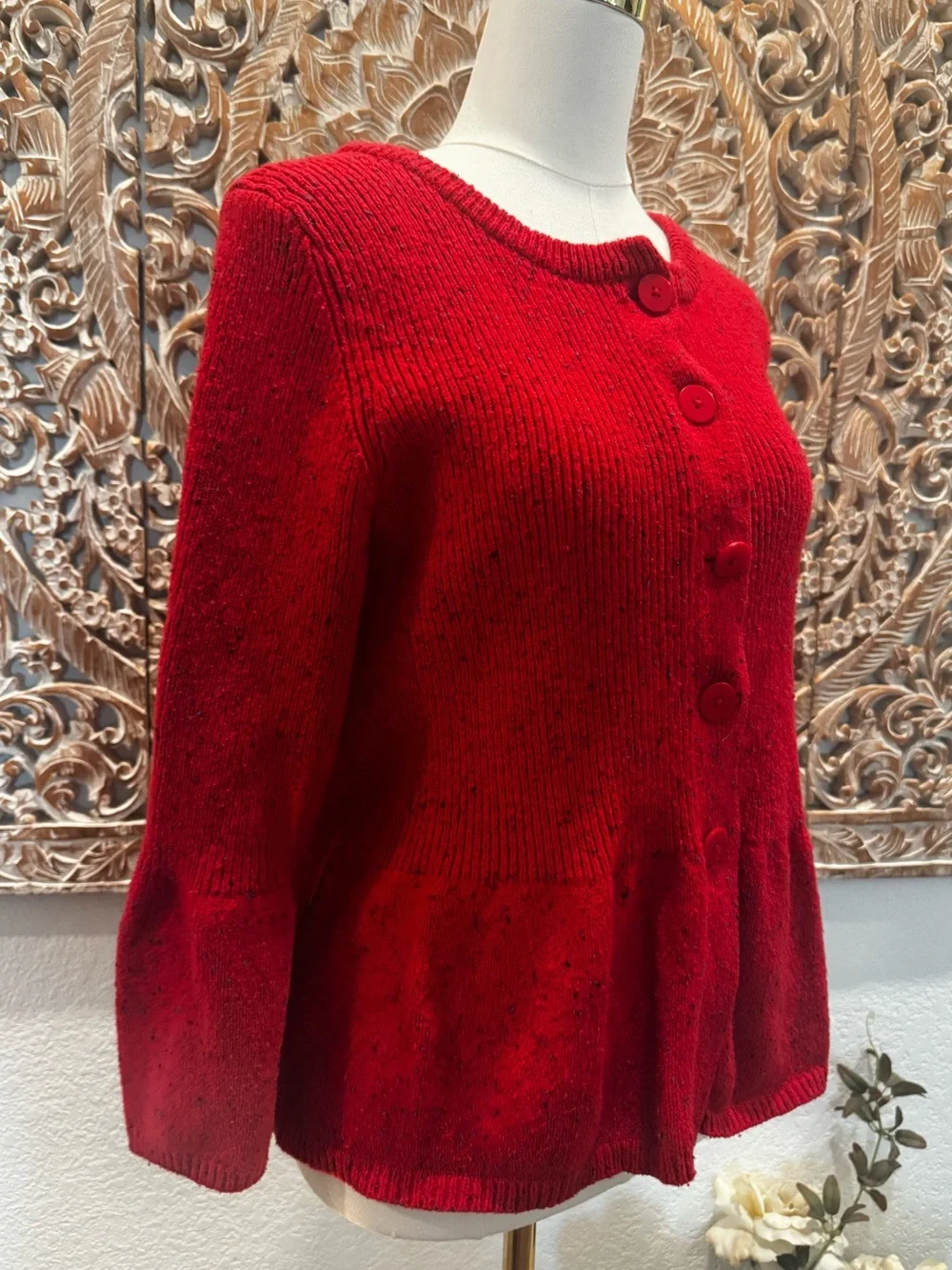Coldwater Creek Red Peplum Button-Front Cardigan, Preppy Classic Academia- sz M - Picture 4 of 15